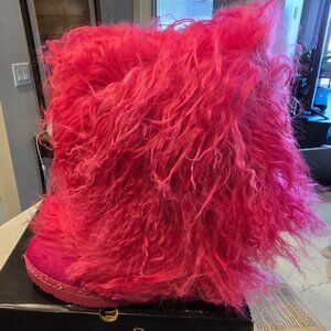 Bearpaw Boetis II Real Lamb Fur Boots Size 7 Women's Electric Pink New in Box